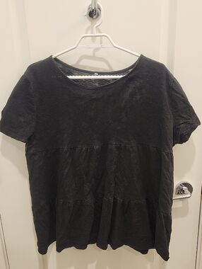 Black Peplum Short Sleeve Womens Shirt Cotton Blend XL